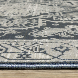Iris Two-Tone Medallion Blue/ Grey Area Rug 9'10" x 12'10"