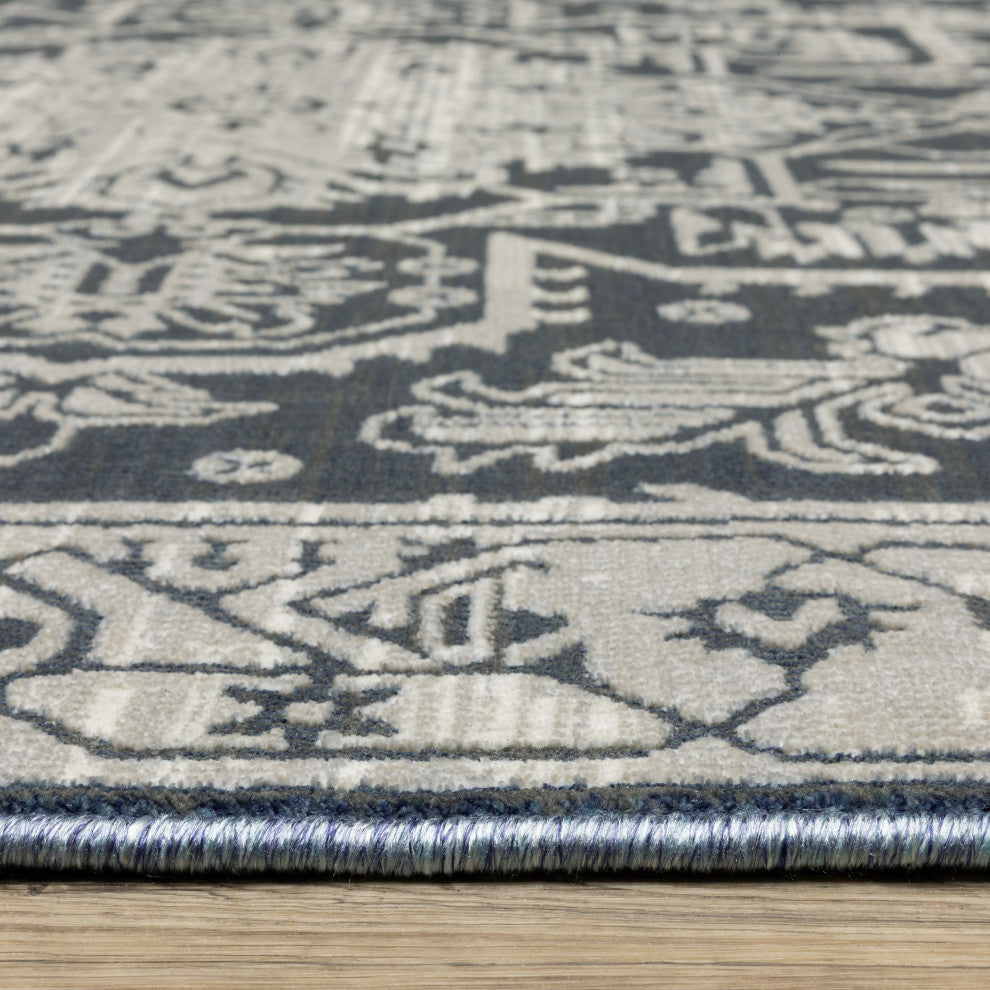 Iris Two-Tone Medallion Blue/ Grey Area Rug 9'10" x 12'10"