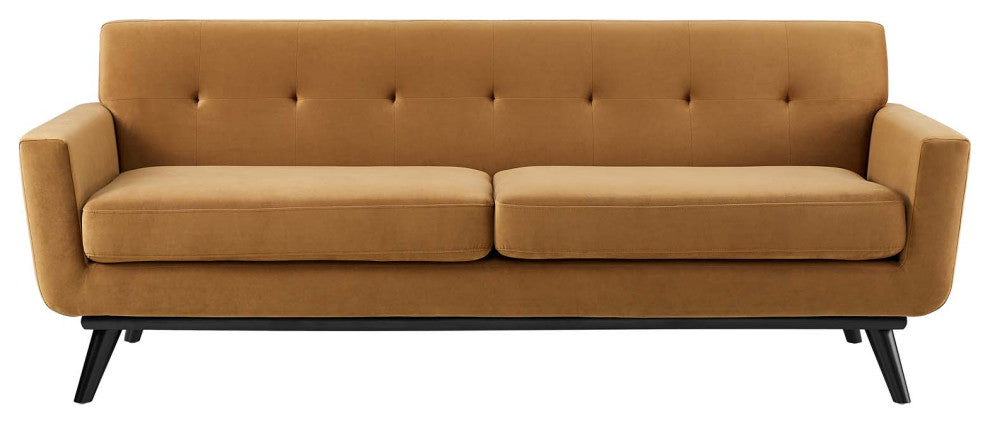Sofa, Brown, Velvet, Modern, Mid Century Living Hotel Lounge Cafe Lobby