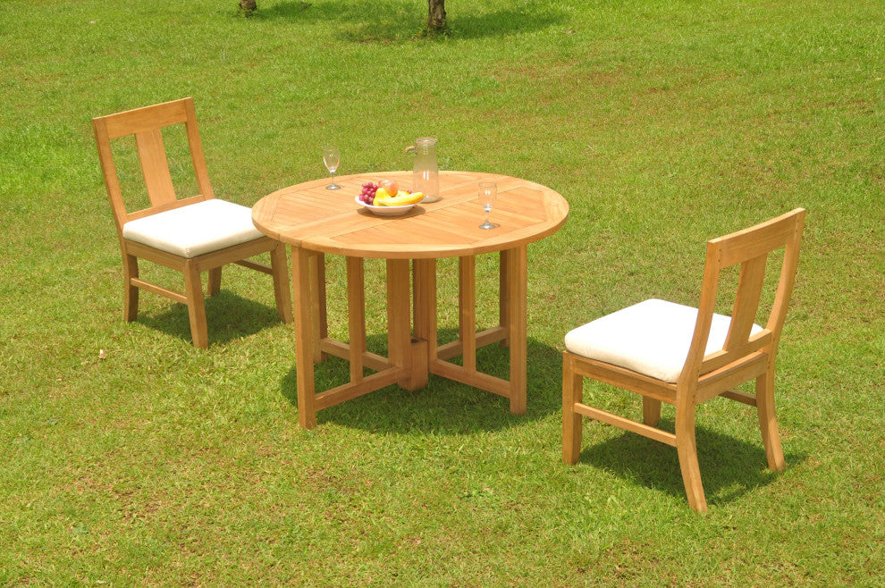 3-Piece Outdoor Teak Dining Set, 48" Butterfly Table, 2 Osbo Armless Chairs