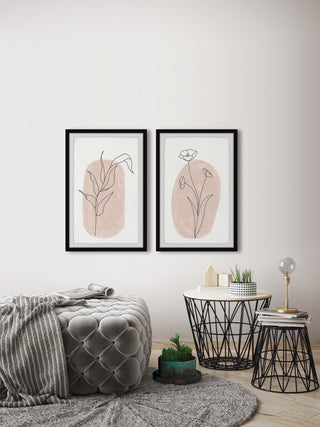Poppy Black Lines Diptych, 2-Piece Set, 16x24 Panels