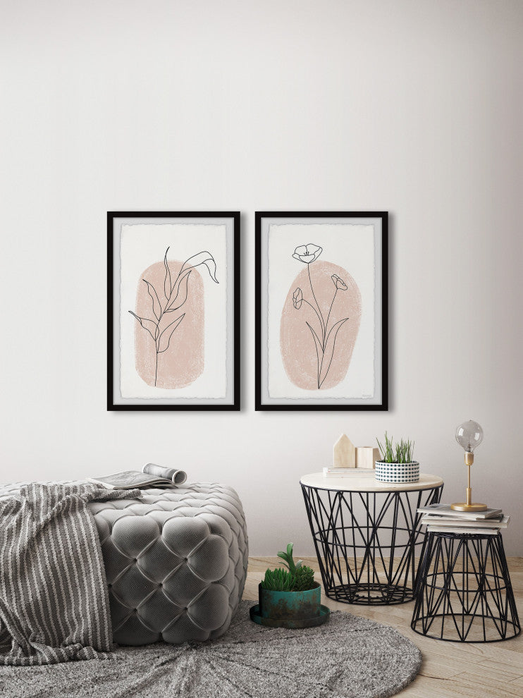 Poppy Black Lines Diptych, 2-Piece Set, 16x24 Panels