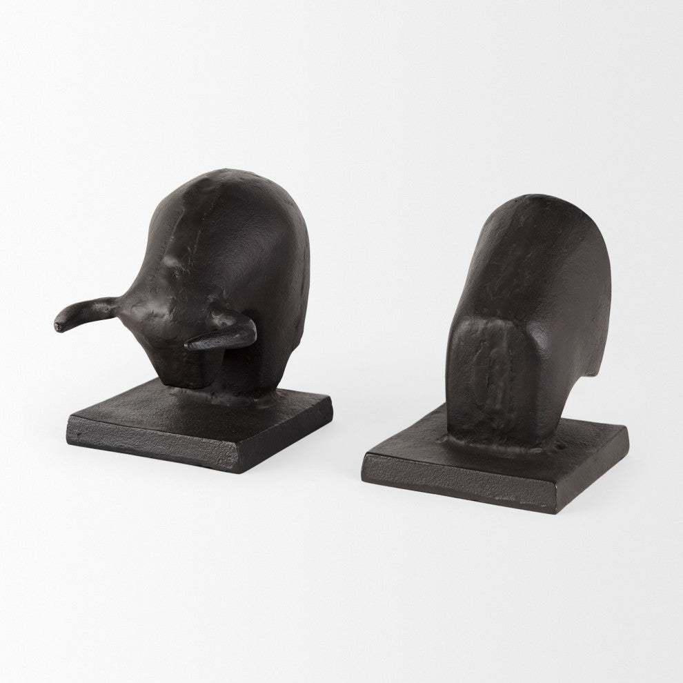 Tauro III, 2-Piece Set, 10Lx5W Black Cast Aluminum Raging Bull Bookends