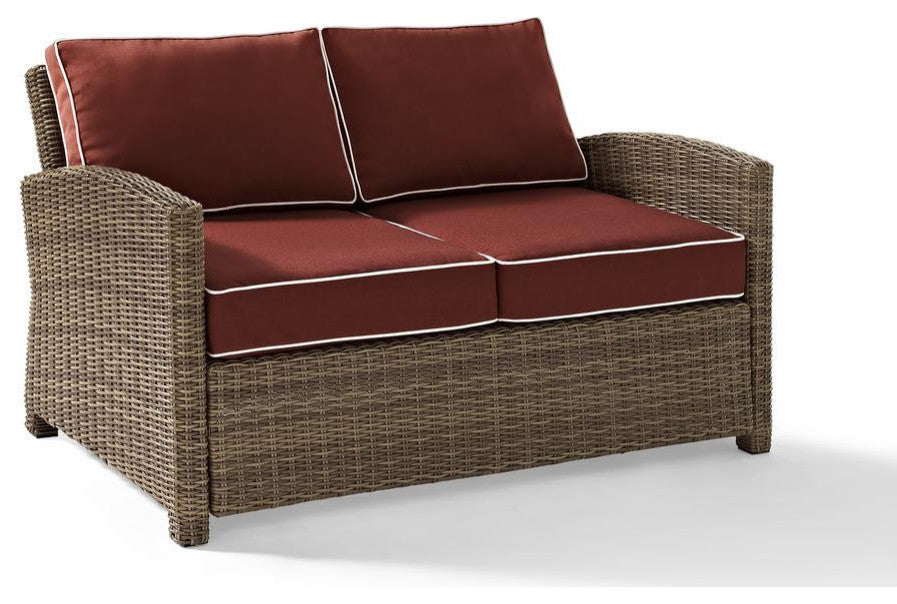 Bradenton Outdoor Wicker Loveseat With Sangria Cushions