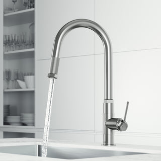 VIGO Hart Arched 18" H Single Handle Pull-Down Kitchen Faucet, Stainless Steel, Without Extras