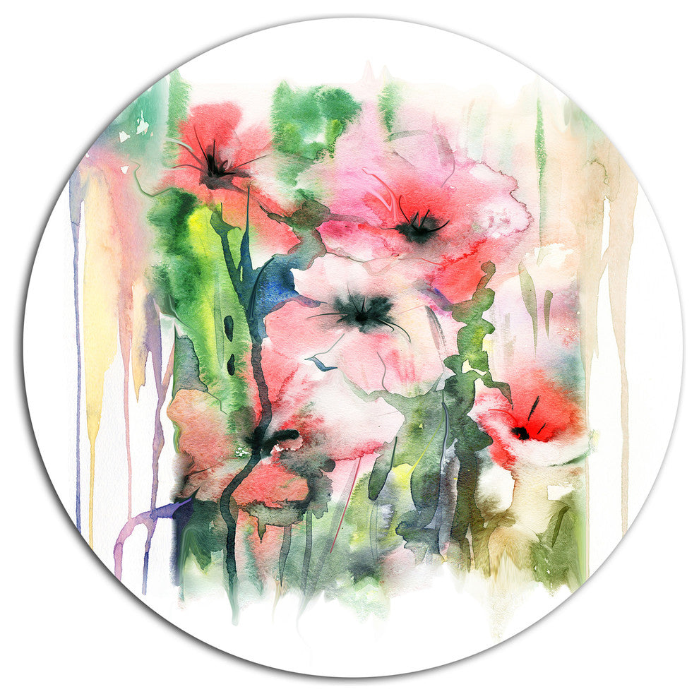 Pink Floral Watercolor Illustration, Animal Round Wall Art, 23"