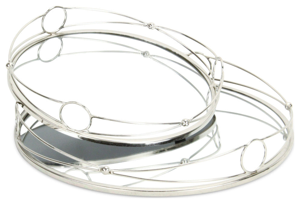 Mianzi Round Tricircle Rim Silver Metal Trays (Set of 2)