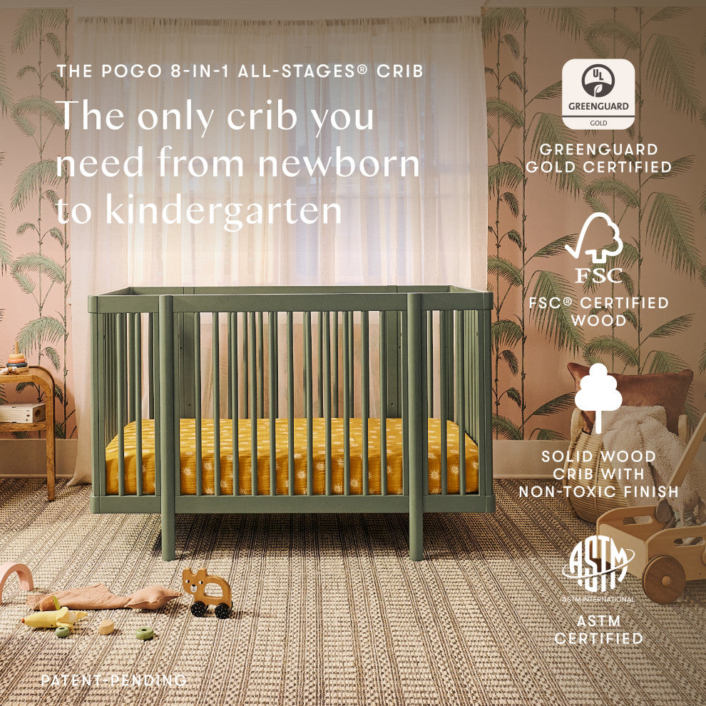Pogo 8-in-1 Convertible Crib With All-Stages Conversion Kits, Olive