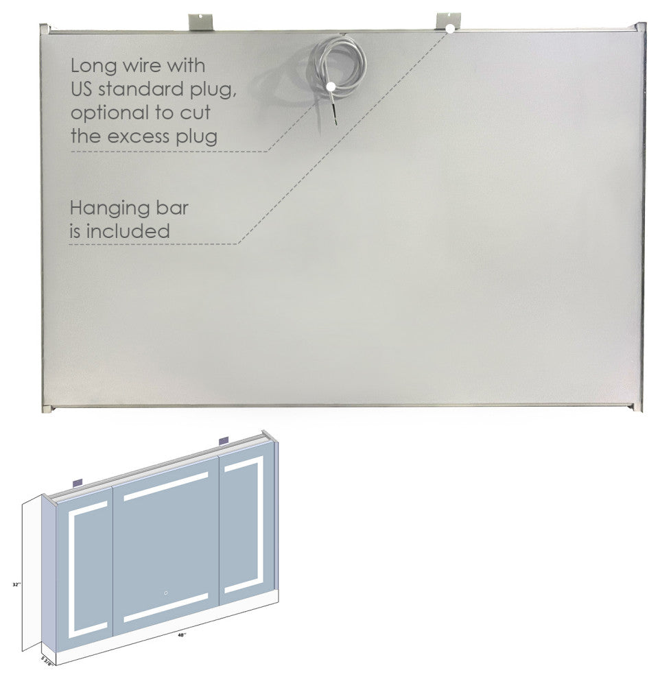 Bojano Frameless Surface-Mount/Recessed LED Lighted Medicine Cabinet, 48"