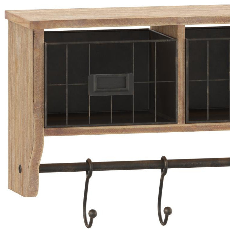 Daly Wall Mounted 24"Solid Pine Wood Coat Rack, Rustic Brown