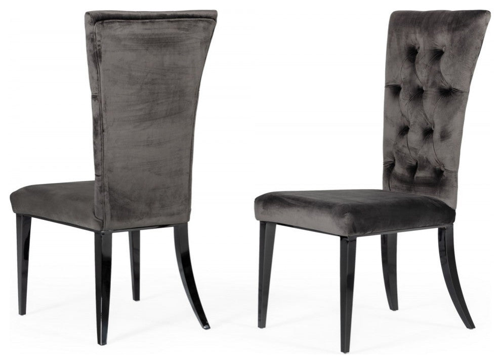 Set of Two Gray Velvet Modern Dining Chairs