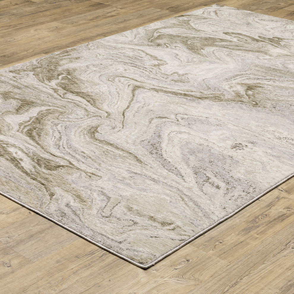 Noble Marbled Abstract Ivory/ Tan Indoor Area Rug, Ivory, 5'3"x7'6"