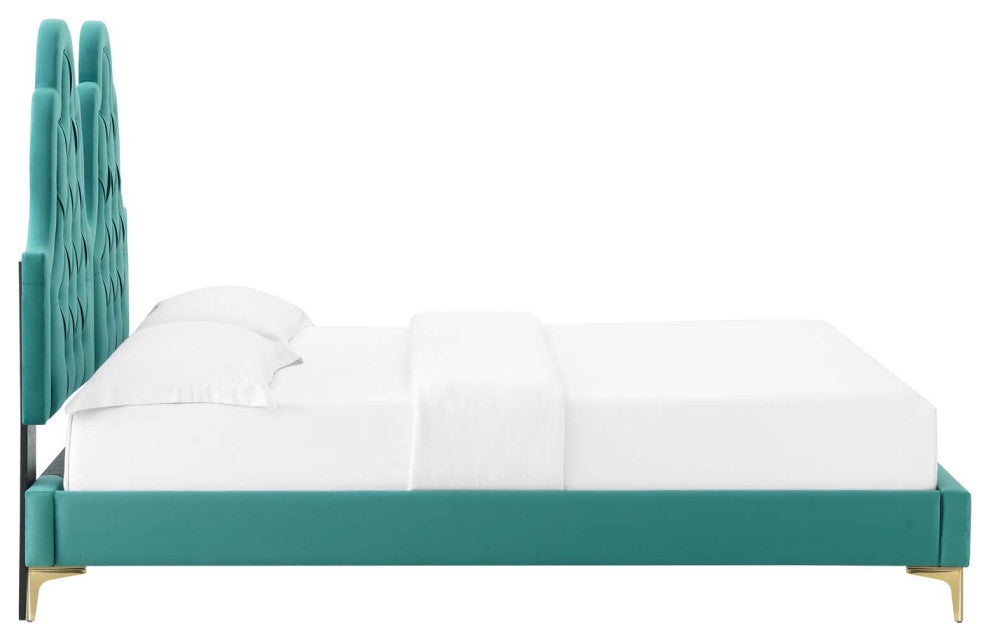 Alexandria Tufted Performance Velvet King Platform Bed - Teal