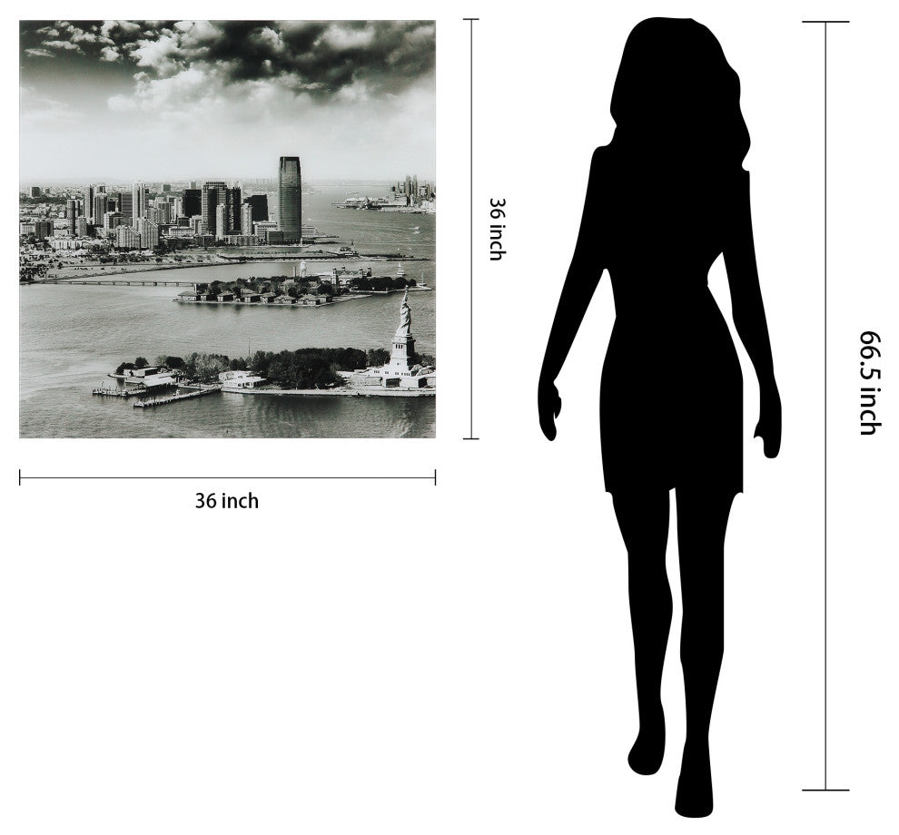 New York Skyline A Square Wall Art on Frameless Free Floating Tempered Glass