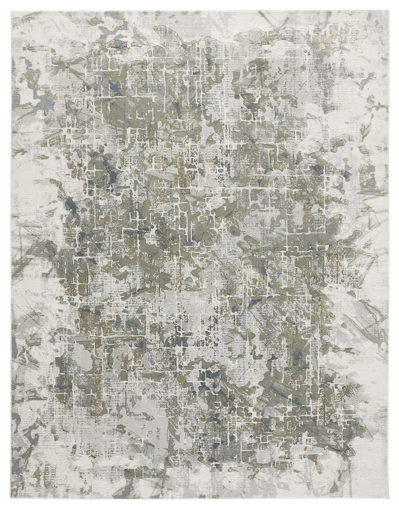 Weave & Wander Halton Contemporary Marble Rug, Silver/Gray, Ivory, 10'x13'