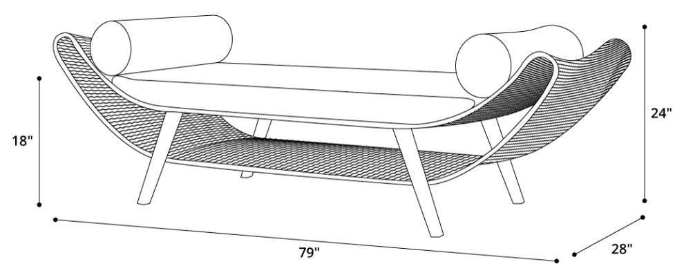 Reverie Bench, Dark Gray Cord and Weathered Eucalyptus