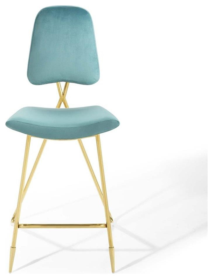 Ponder Bar Stool Performance Velvet Set of 2-Sea Blue