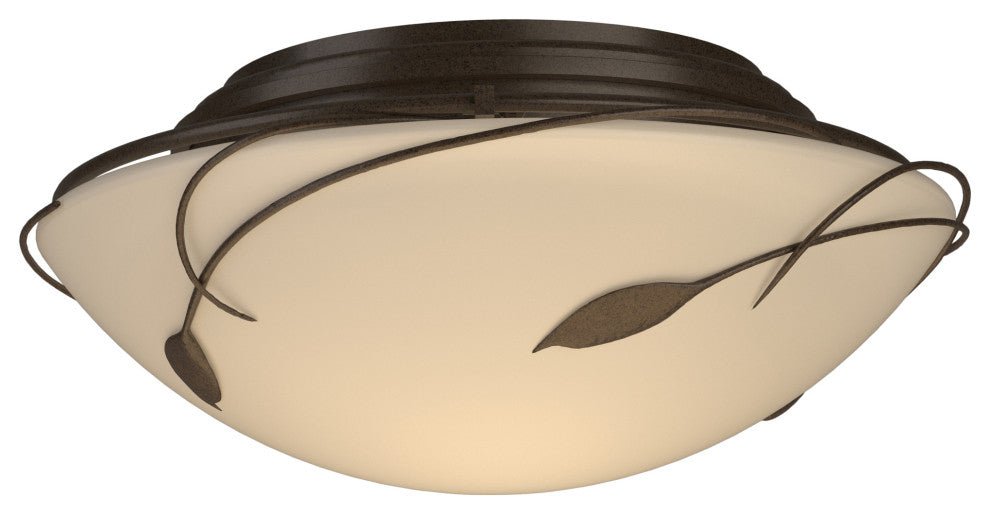 Forged Leaves Flush Mount, Bronze Finish, Opal Glass