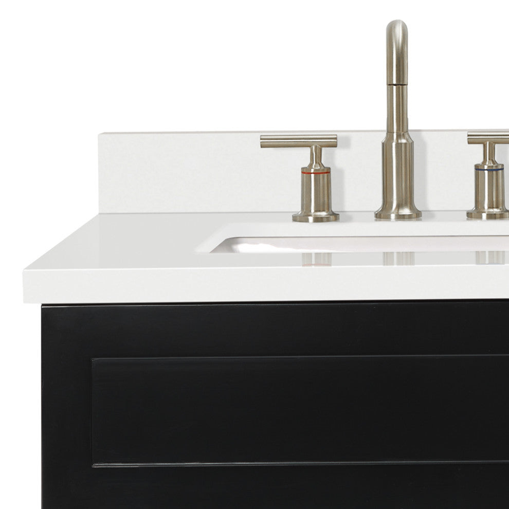 ARIEL Hamlet 73" Double Bath Vanity in Black With White Quartz Top