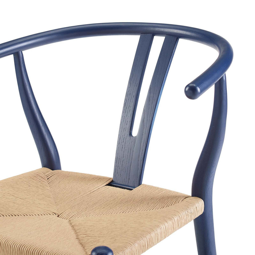 Side Dining Chair, Wood, Dark Blue, Modern, Cafe Bistro Restaurant Hospitality