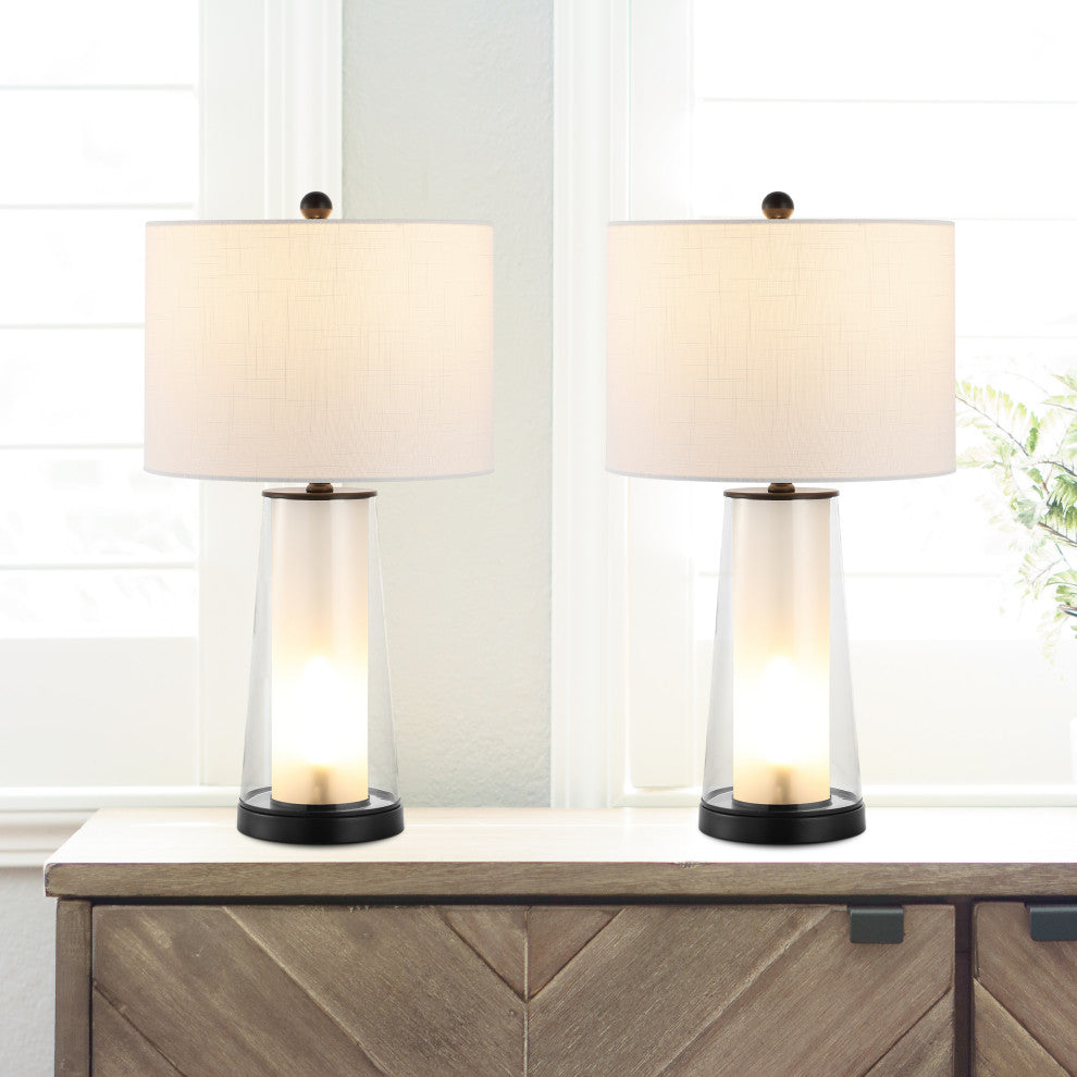 Tryon 26" Modern Minimalist Glass/Iron Nightlight LED Table Lamp,, Set of 2