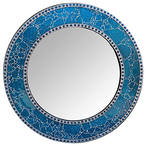 24" Decorative Round Glass Mosaic Wall Mirror, Ocean Blue