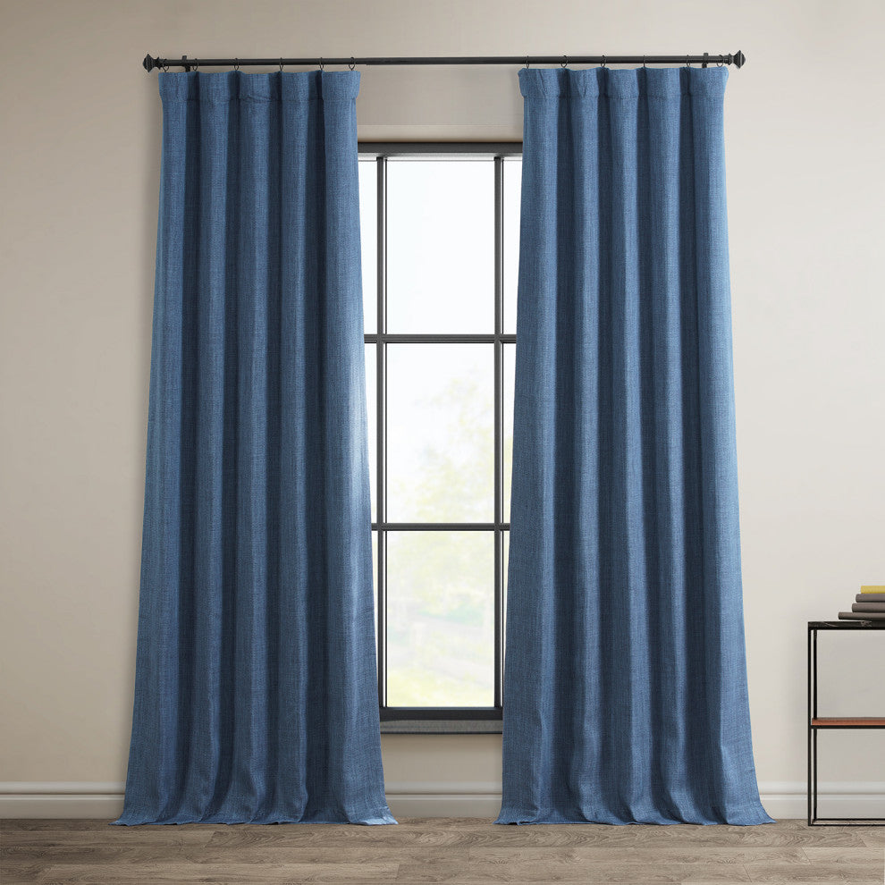 Faux Linen Darkening Curtain Single Panel, Denim, 50"x108"