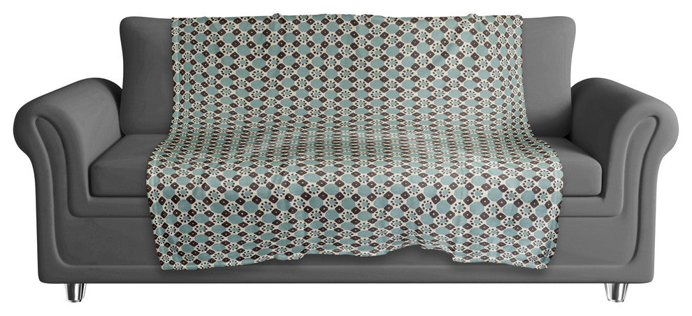 Folk Geometric Pattern in Blue Fleece Blanket