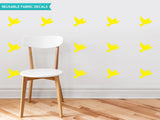 Birds Fabric Wall Decals, Set of 16 Birds, Yellow
