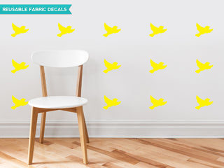 Birds Fabric Wall Decals, Set of 16 Birds, Yellow