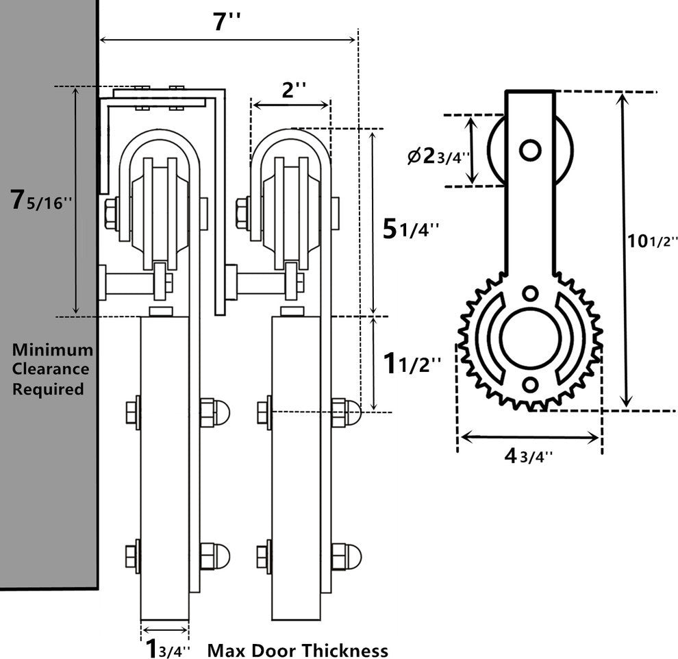 Sliding Barn Door Hardware Kit, Gear Design, Bypass Door U-Bracket, 4'