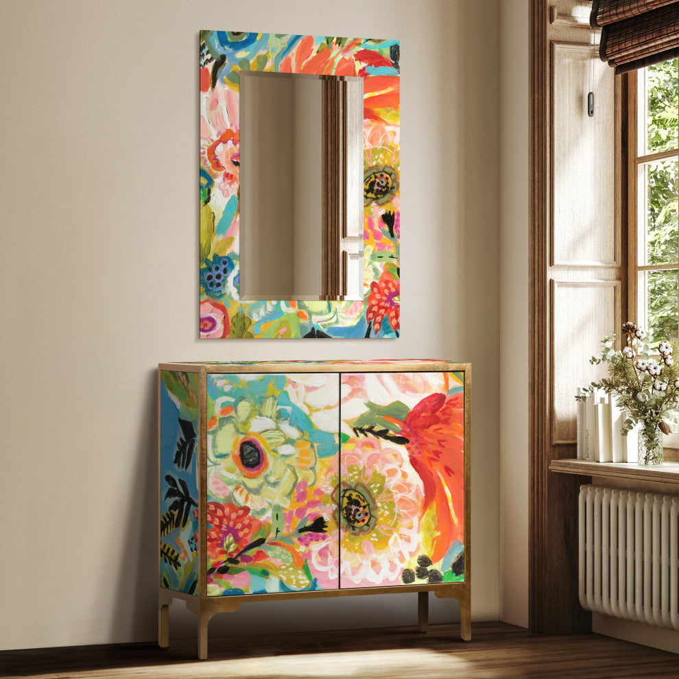 Secret Garden Floral III Cabinet and Mirror Set on Beveled Art Glass