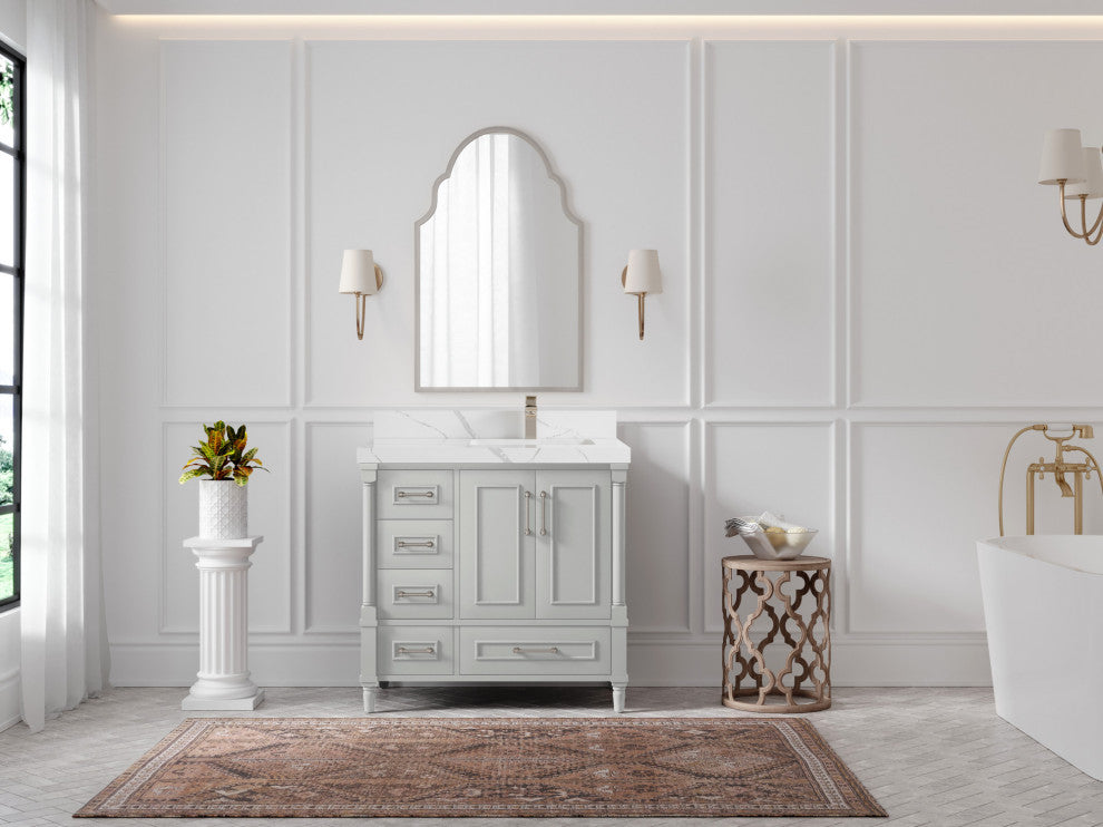 Aberdeen 36 Right Offset Bath Vanity in Coventry Gray 2" Calacatta Laza