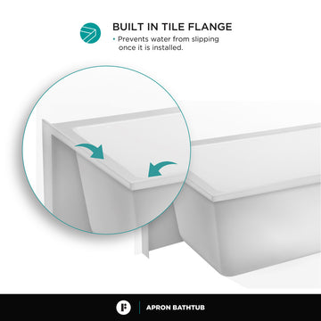 Acrylic Apron Soaking Bathtub, White, 72"x36", Left, Without Drain