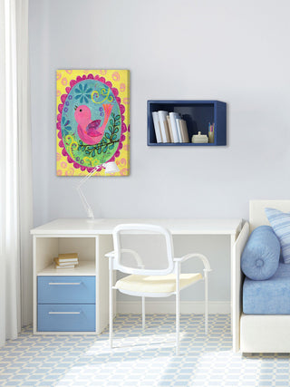 "Pink Bird Sings" Painting Print on Wrapped Canvas