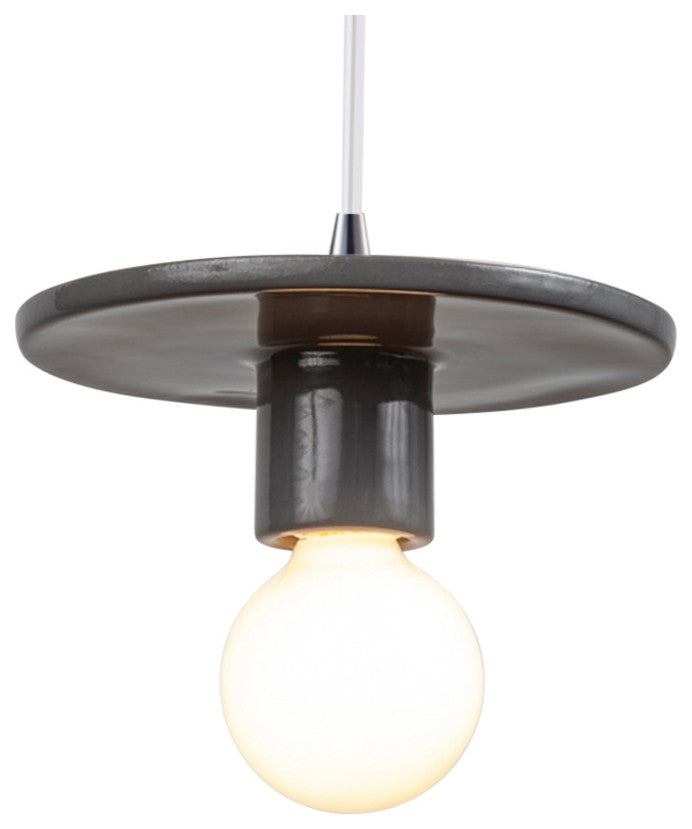 Discus Pendant, Gloss Gray, Polished Chrome, White Cord