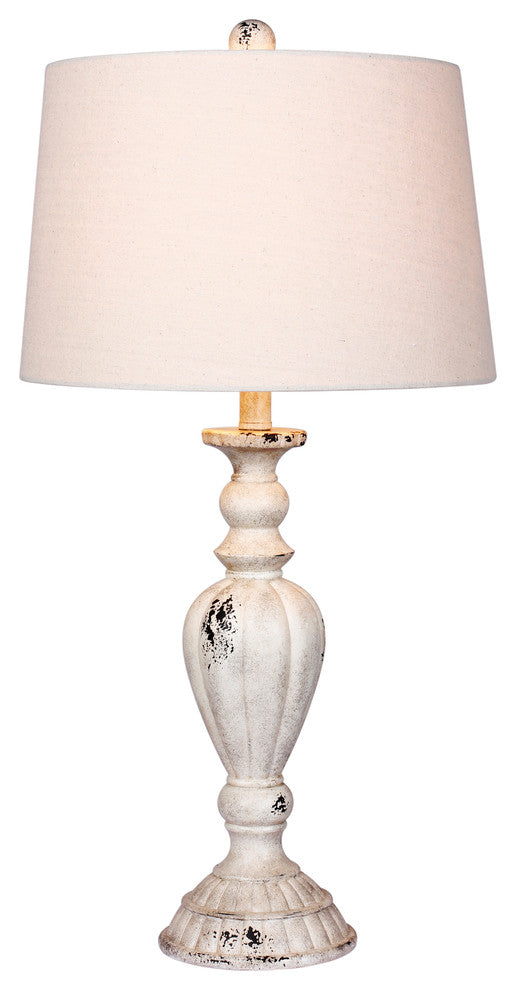 Resin Table Lamp In Cottage, Antique White, 29.5"