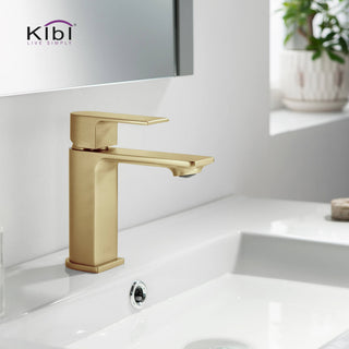 KIBI Mirage Single Handle Bathroom Faucet, Brush Gold, with Drain