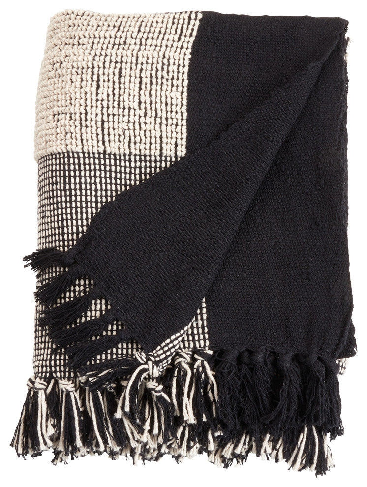 CottonThrow Blanket With Striped Design, Black/White, 50"x60"