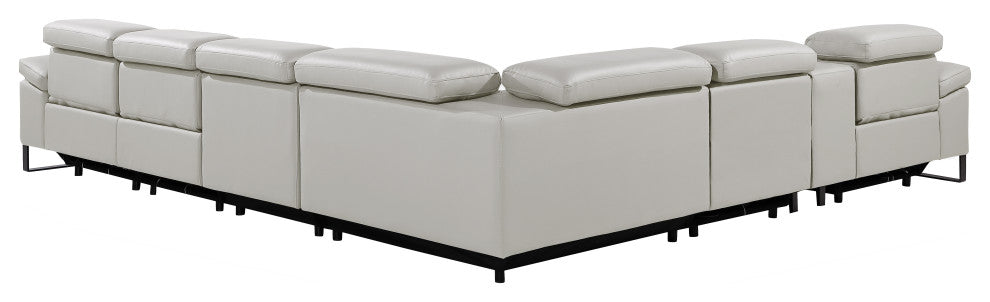 Antonio Italian Leather 7-Piece L-Shaped Power Reclining Sectional, Light Gray