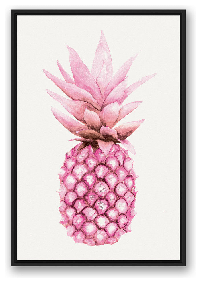 Watercolor Pink Pineapple 24x36 Black Floating Framed Canvas
