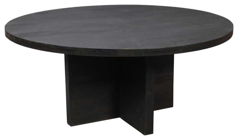Fernious 60" Round Dining Table, Dark Gray Finish on Mango Solid Wood