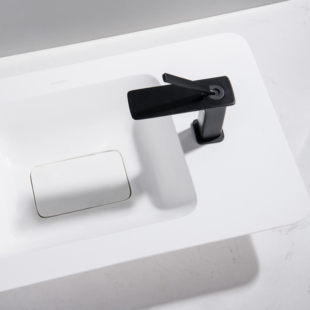 Single Level Handle Solid Brass Bathroom Faucet, Matte Black