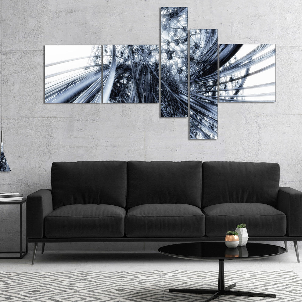 Fractal Black N White Connected Stripes, Canvas Art Print, 60"x32", 5 panels