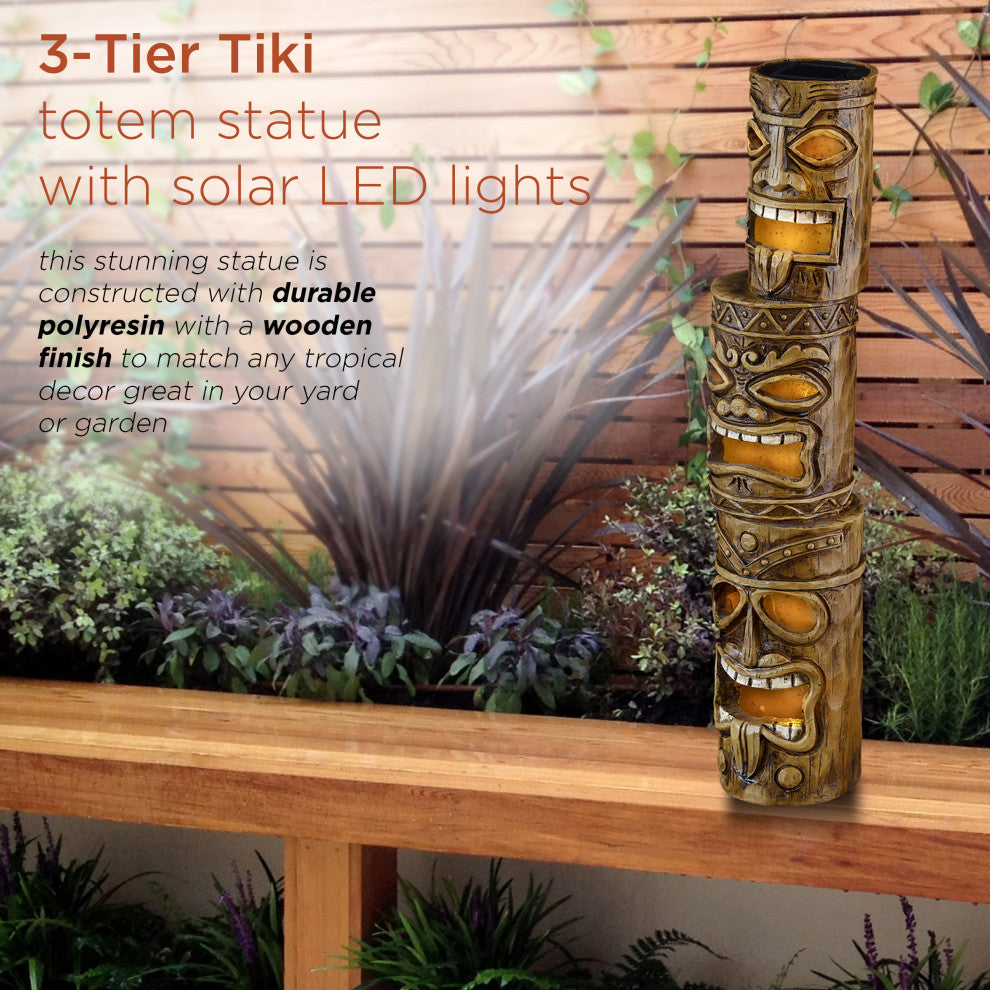 20" Tall 3-Tier Tiki Totem Statue with Solar LED Lights