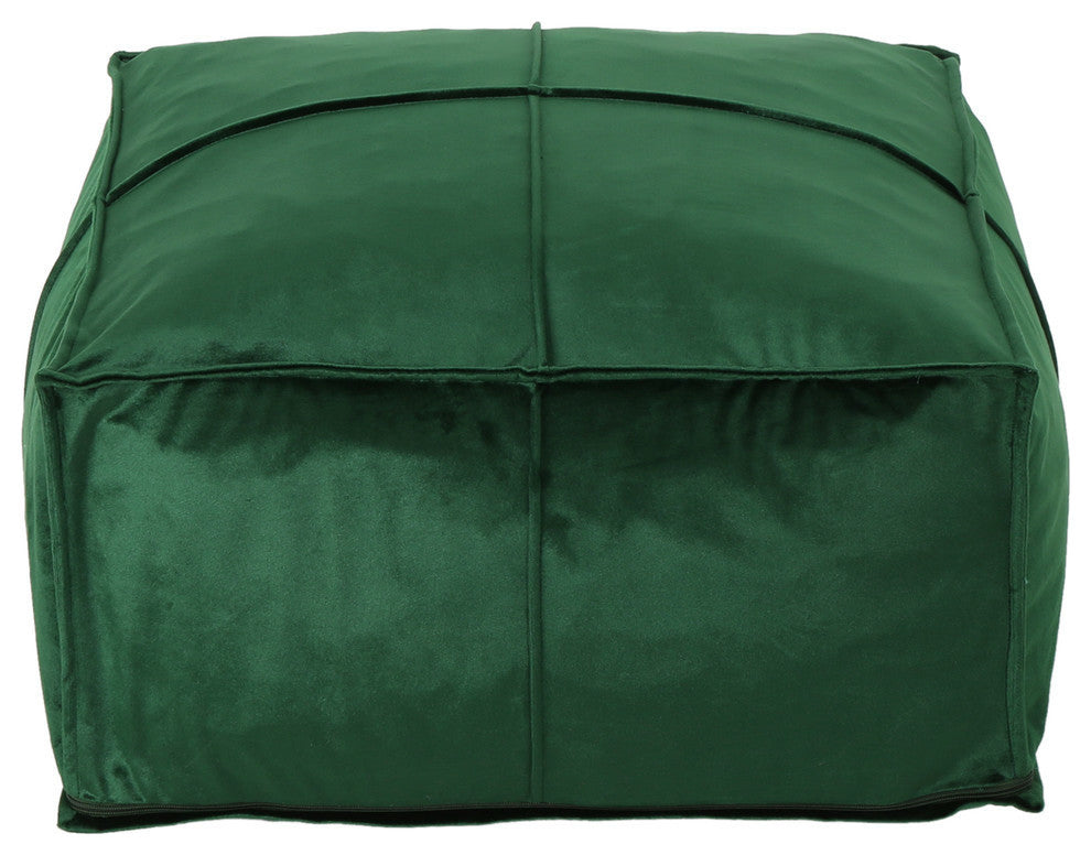 GDF Studio Cytheria Velvet Square Bean Bag Ottoman, Emerald