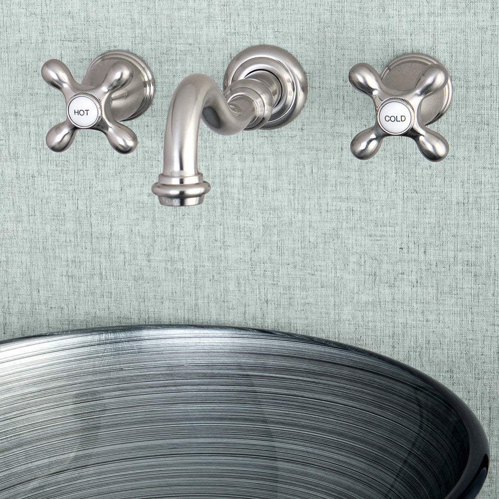 Kingston Brass 2-Handle Wall Mount Bathroom Faucet, Brushed Nickel