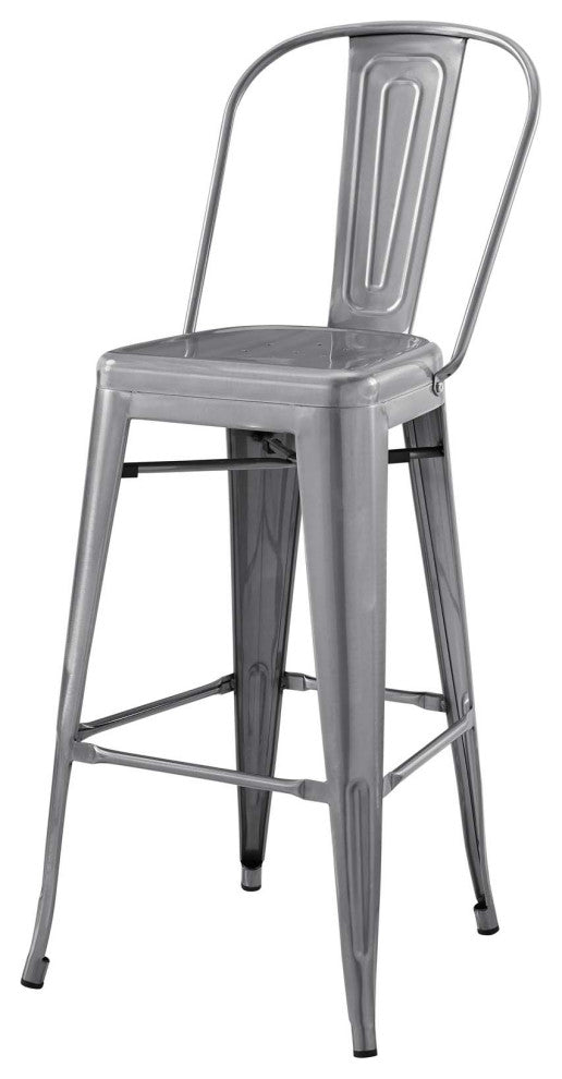 Bar Stool Chair Barstool, Set of 4, Metal, Gunmetal Silver, Modern, Bar Pub