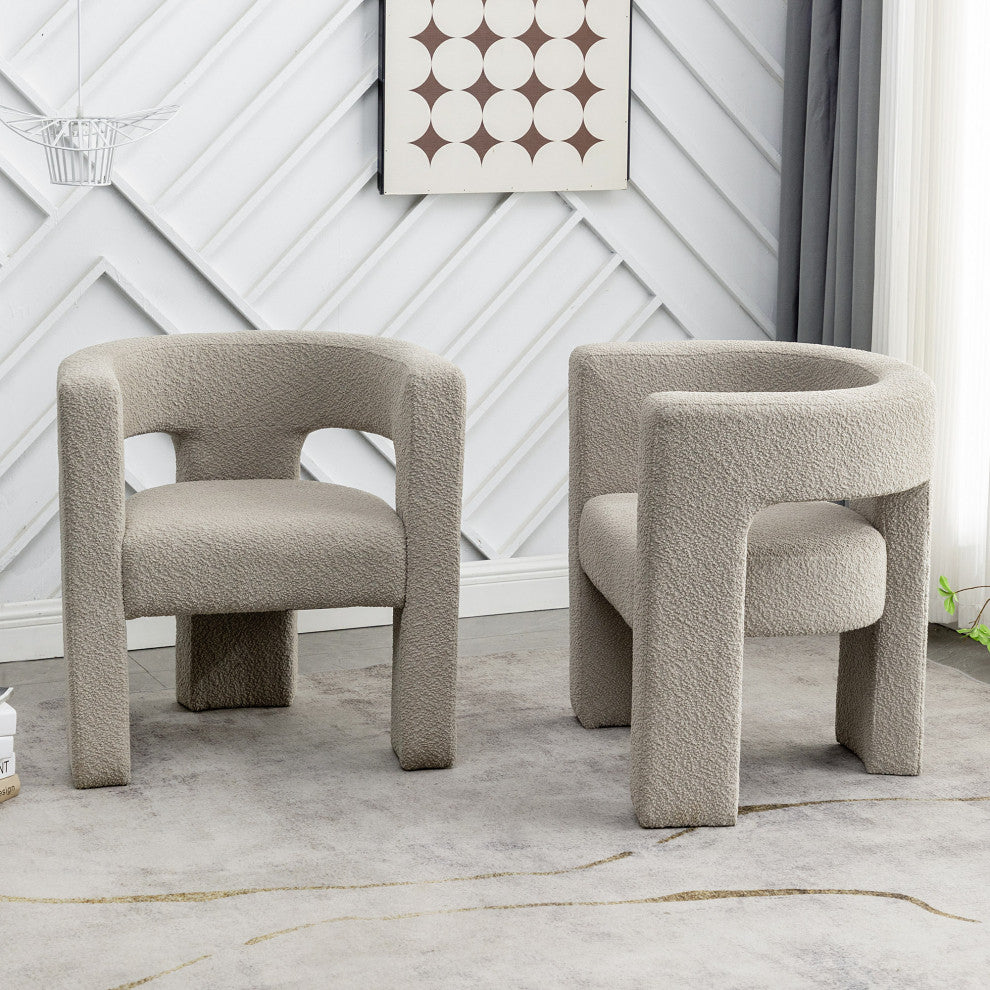 28" Wide Boucle Upholstered Square Armchair, Set of 2, Oatmeal