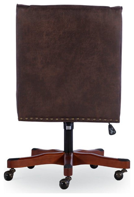 Transitional Office Chair, Padded Seat With Nailhead, Brown Faux Leather
